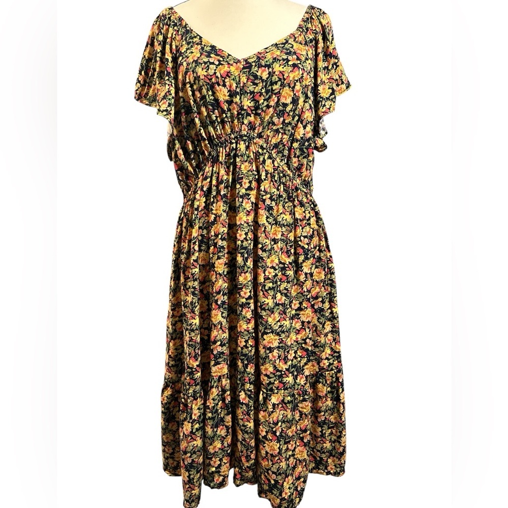 Terra & Sky Yellow and Black Floral Maxi Dress